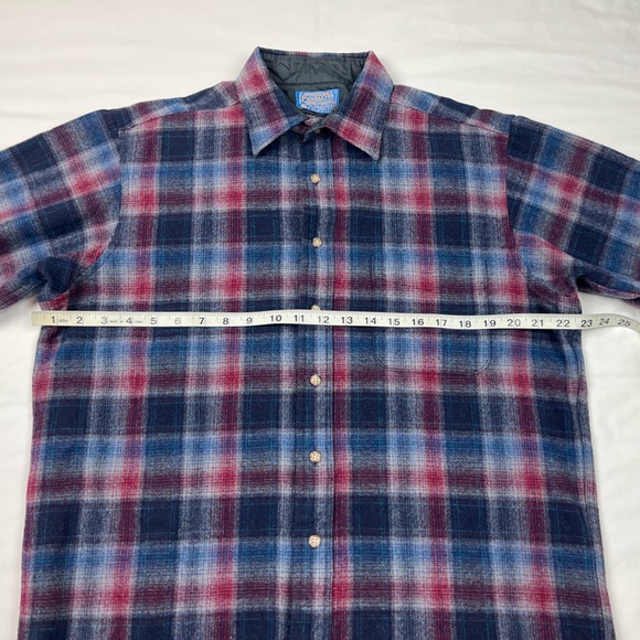 Vtg Pendleton Mens Flannel Shirt Sz Large Pure Virgin Wool Plaid Blue/Red B5 - Picture 7 of 8